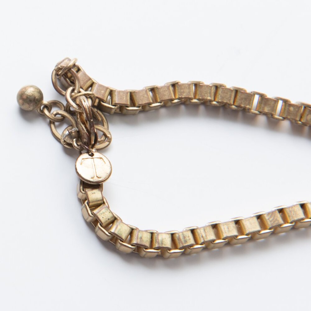 Talbots Rhinestone Statement Necklace Box Chain Gold Blue - Picture 2 of 5